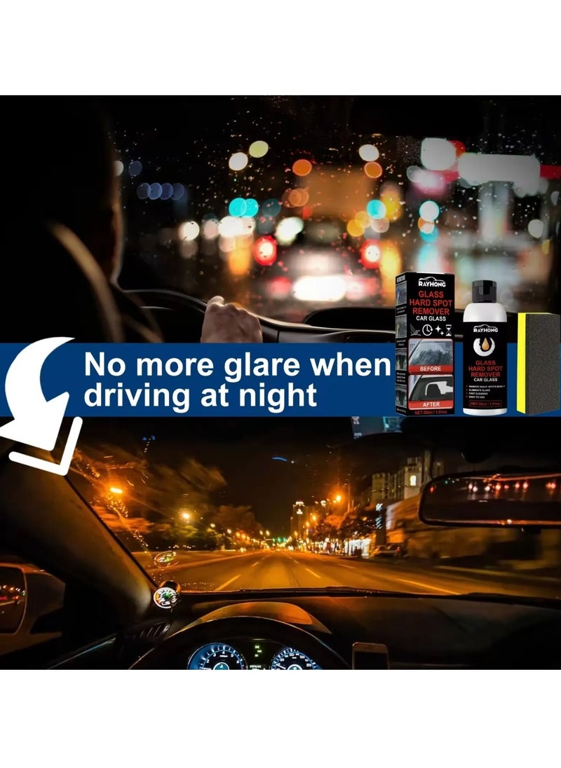 RAYHONG - Glass Hard Spot Remover 50ml Car Glass Hard Spot Oil Film Remover Car Windshield Film Cleaner Glass Stripper Water Spot Remover with Sponge Deep Cleaning Glass Stripper Water Spot Remover - Image 1