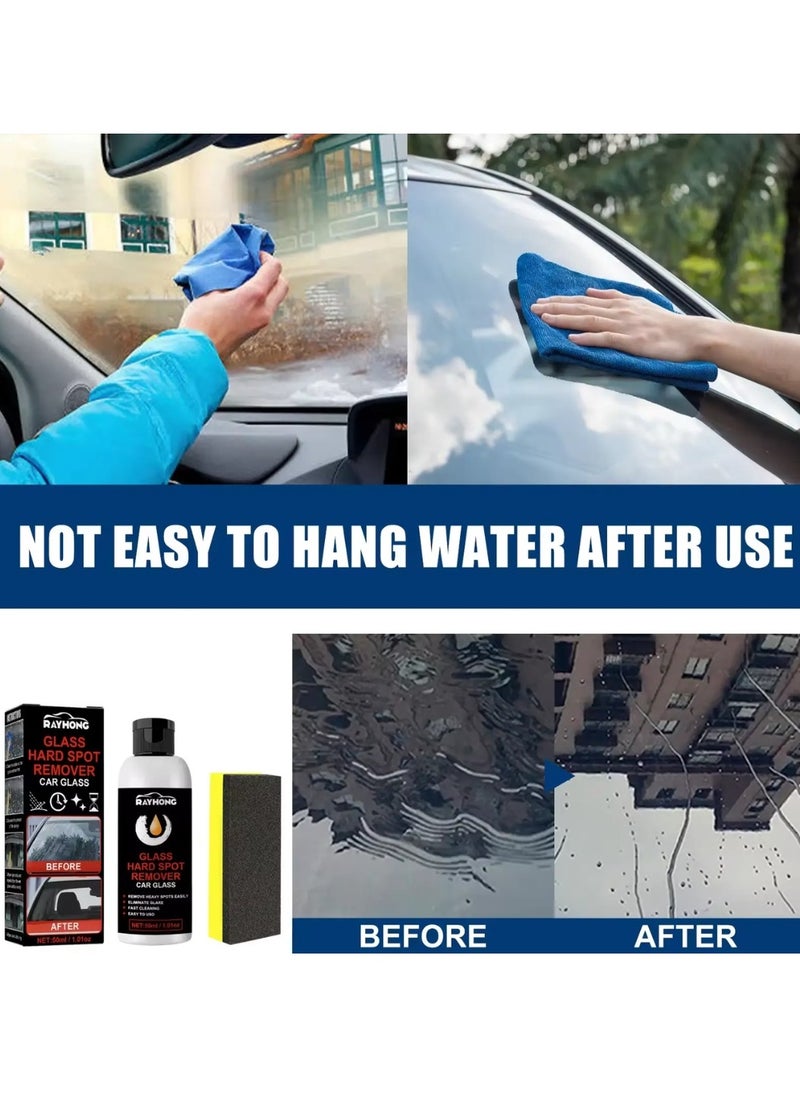 RAYHONG - Glass Hard Spot Remover 50ml Car Glass Hard Spot Oil Film Remover Car Windshield Film Cleaner Glass Stripper Water Spot Remover with Sponge Deep Cleaning Glass Stripper Water Spot Remover - Image 1