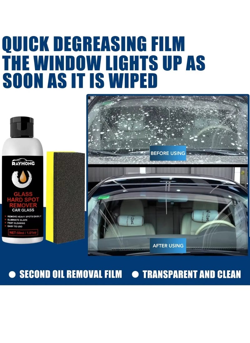 RAYHONG - Glass Hard Spot Remover 50ml Car Glass Hard Spot Oil Film Remover Car Windshield Film Cleaner Glass Stripper Water Spot Remover with Sponge Deep Cleaning Glass Stripper Water Spot Remover - Image 1