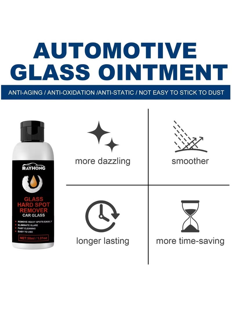 RAYHONG - Glass Hard Spot Remover 50ml Car Glass Hard Spot Oil Film Remover Car Windshield Film Cleaner Glass Stripper Water Spot Remover with Sponge Deep Cleaning Glass Stripper Water Spot Remover - Image 1