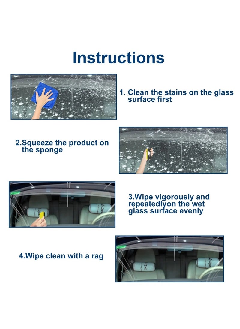 RAYHONG - Glass Hard Spot Remover 50ml Car Glass Hard Spot Oil Film Remover Car Windshield Film Cleaner Glass Stripper Water Spot Remover with Sponge Deep Cleaning Glass Stripper Water Spot Remover - Image 1