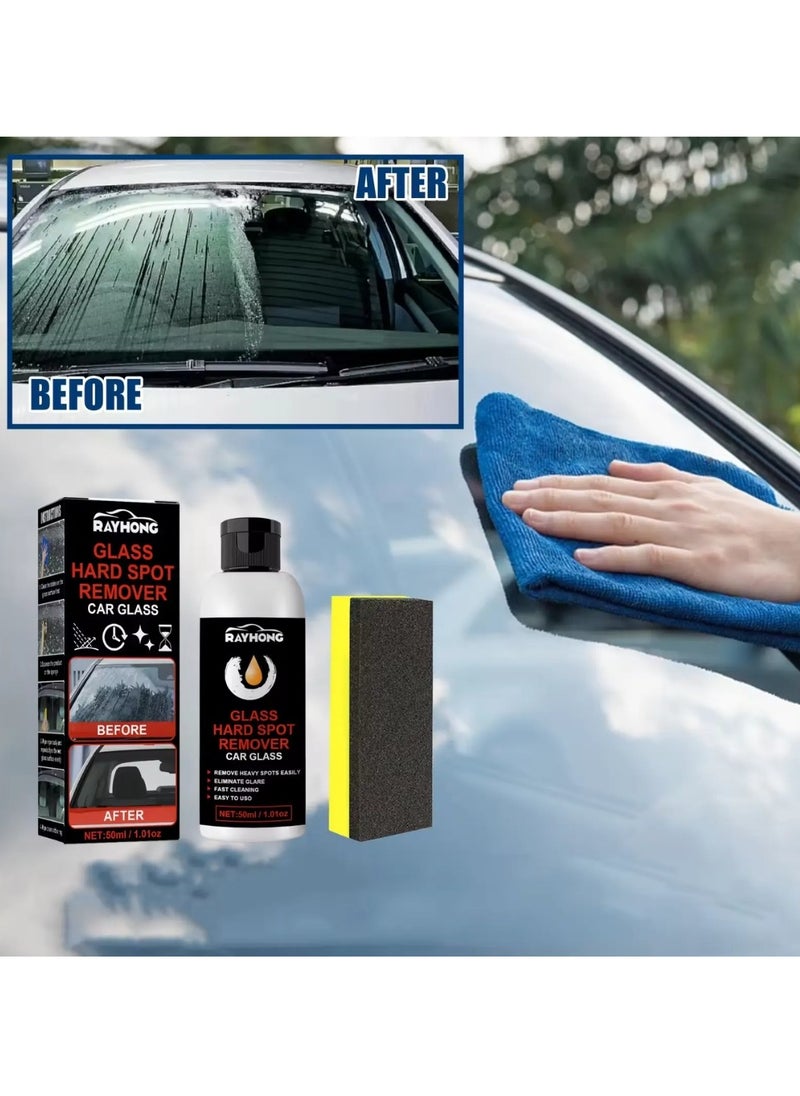 RAYHONG - Glass Hard Spot Remover 50ml Car Glass Hard Spot Oil Film Remover Car Windshield Film Cleaner Glass Stripper Water Spot Remover with Sponge Deep Cleaning Glass Stripper Water Spot Remover - Image 1