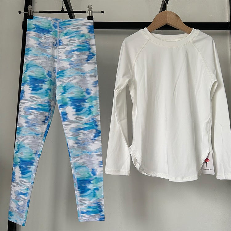 New Comfortable Outer Wear Long-Sleeved Printed Trousers Tight Quick-Drying Breathable Children'S Physical Education Sports Yoga Suit - Image 1
