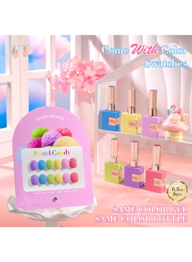 Double Rhythm 6 Pcs 15 ML Gel Polish Set Same Color Same Bottle Soak Off Gel Polish Kit Nail Art Manicure Salon DIY at Home for Women Purple Blue Green Yellow Pink PeachT610 - Image 4