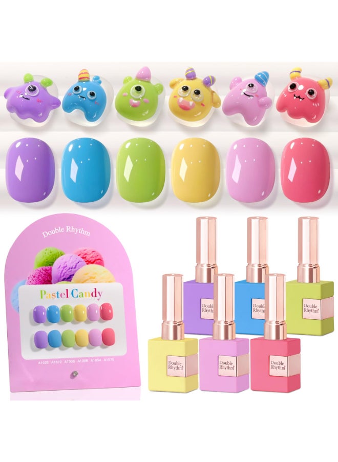 Double Rhythm 6 Pcs 15 ML Gel Polish Set Same Color Same Bottle Soak Off Gel Polish Kit Nail Art Manicure Salon DIY at Home for Women Purple Blue Green Yellow Pink PeachT610 - Image 2