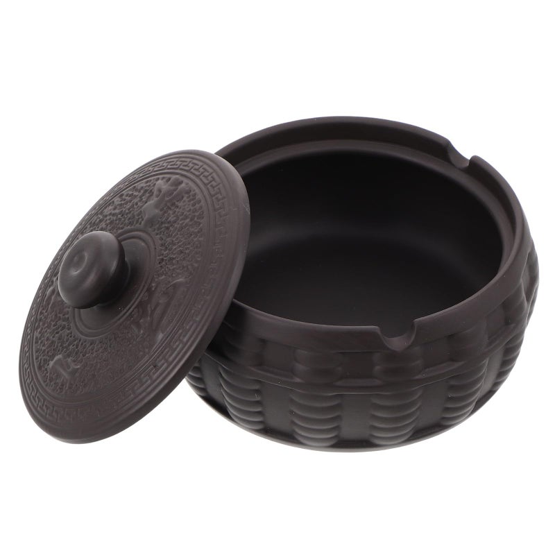 Purple Clay Ceramic Ashtray with Lid Vintage Decorative Windproof Smoking Accessory - Image 2