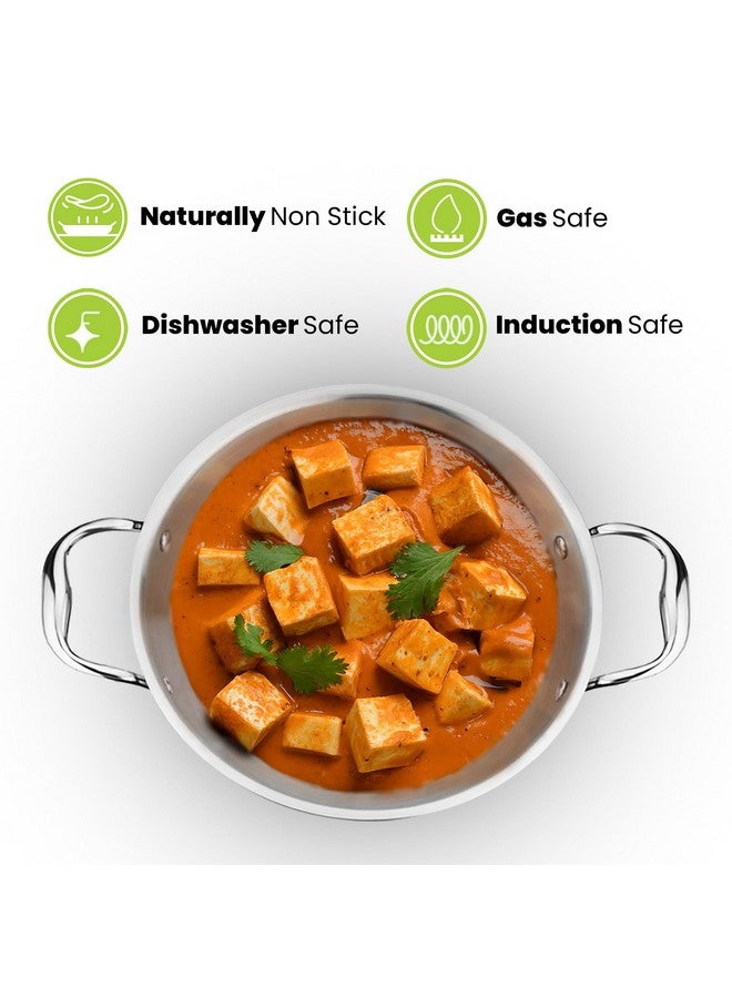 Allo Triply Stainless Steel Kadhai with Handles|Perfect Kadhai for Curry/Stir-Fry/Deep-Fry/DryVeg/Saute Induction Friendly Naturally Non-Stick | 10 Years Warranty, 20cm, 1.5 litres Without lid - Image 3