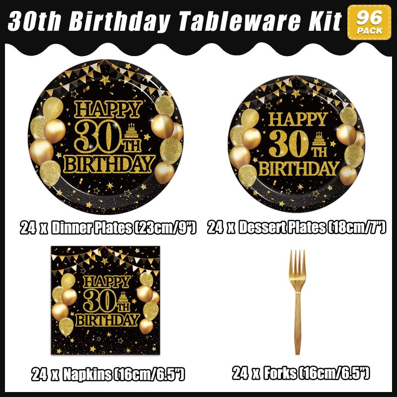 Kepeel 96Pcs 30Th Birthday Party Tableware Set  Back In 1994 Birthday Party Decorations Supplies For Men Women Kepeel Cheers To 30 Years Birthday Party Dessert Plates Napkins Forks Favors  Serve 24 - Image 2