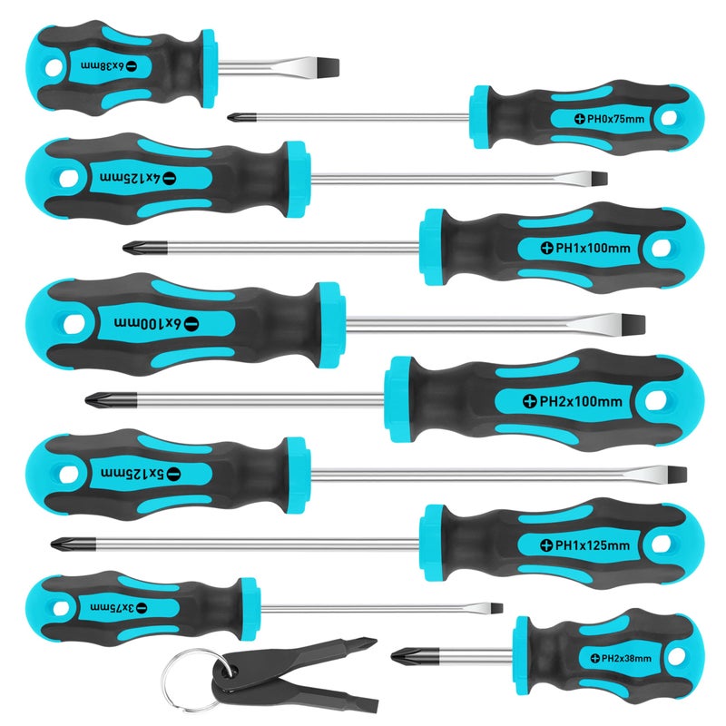 Amartisan 10-Piece Magnetic Screwdrivers Set, 5 Phillips and 5 Slotted Tips Professional Cushion Grip Screwdriver Set 2pcs Portable Multifunction Key Mini Screwdriver (Blue) - Image 1