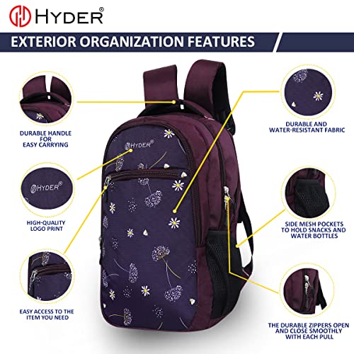 HYDER Floral 35L Latest Cute and Stylish School Bag for Girls - Perfect for School, College, Office and Tution Durable School bags for Kids And Women | Perfect Girls Bag (Wine) - Image 3