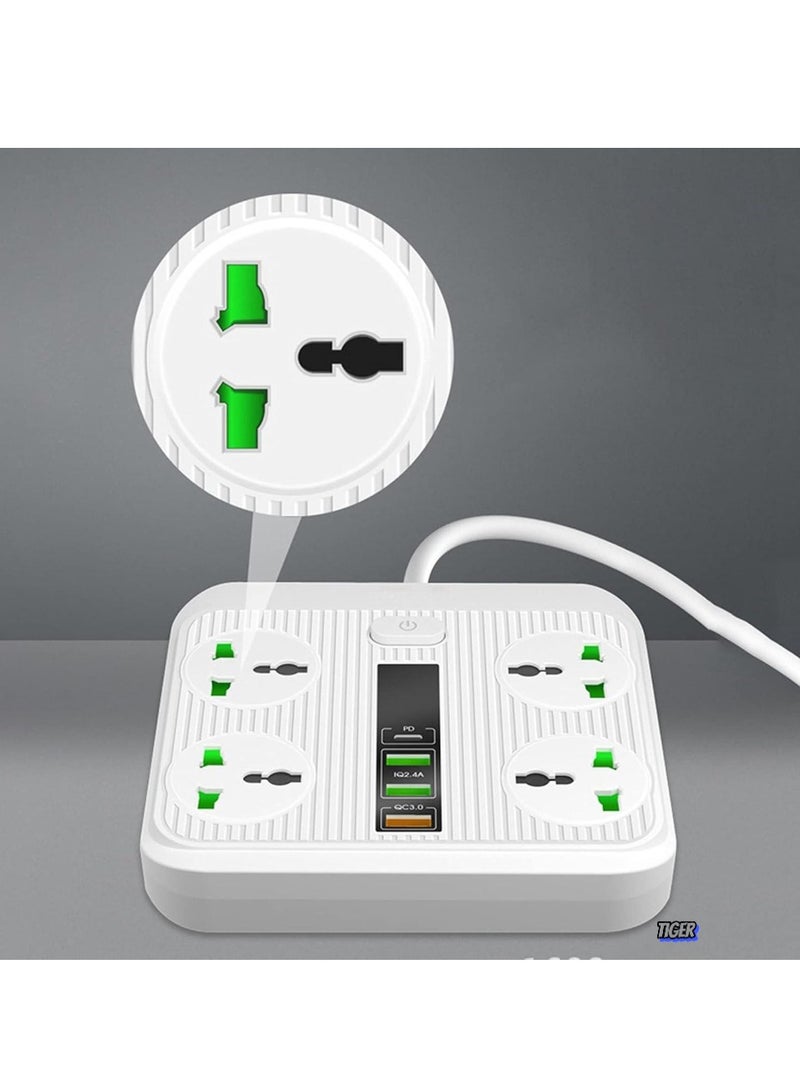 TIGER 2025 Power Strip Surge Protector, 4 Outlets, 3 USB Ports, 1 USB-C PD 40W QC3.0, 3000W, 6 Ft Extension Cord for Home, Office, Hotel, Smartphones & Tablets – Black  - Image 2