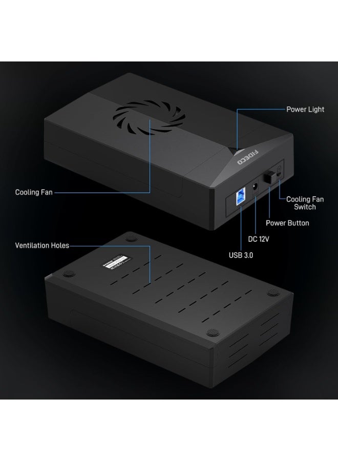 فيديكو علبة محرك أقراص صلبة خارجية P3U-U3 USB 3.0 - تدعم محركات الأقراص الصلبة SATA HDD/SSD مقاس 2.5 بوصة و3.5 بوصة مع مروحة تبريد - Image 2
