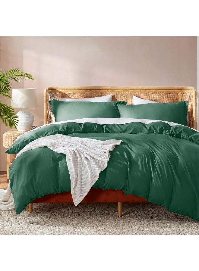 Nestl California King Duvet Cover Sets Dark Green - Soft Duvet Cover California King, 3 Piece Double Brushed Duvet Cover with Button Closure, 1 Cal King Duvet Cover 104x98 inches and 2 Pillow Shams - Image 1
