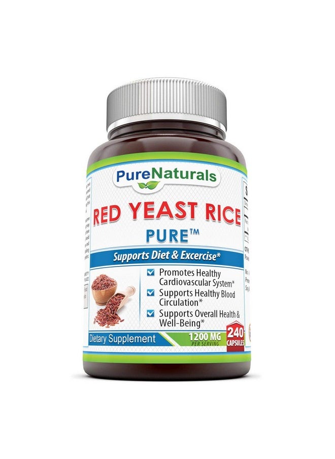 Pure Naturals Red Yeast Rice Dietary Supplement 1200 Mgper Serving Capsules 240Count Promotes Healthy Cardiovascular System* Supports Healthy Blood Circulation Supports Overall Health*  - Image 1