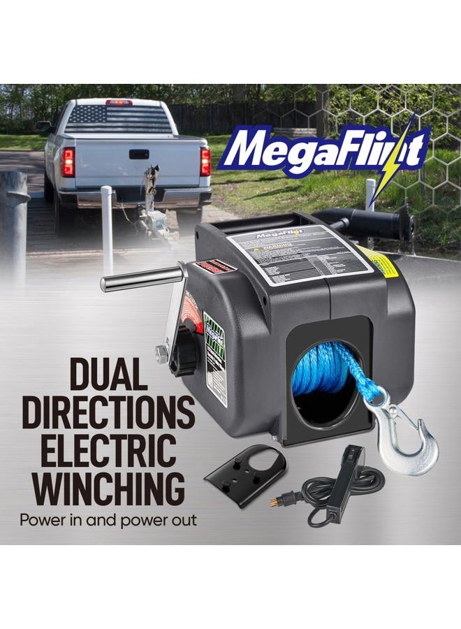 Megaflint Trailer winch,Reversible electric Winch, for boats up to 6000 lbs.12V DC,Power-in, Power-out, and Freewheel operations,30% higher winching power than regular 6000 lbs winch. - Image 2