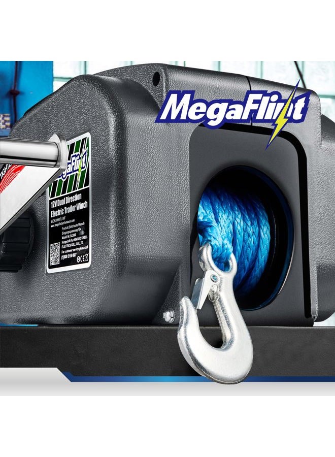 Megaflint Trailer winch,Reversible electric Winch, for boats up to 6000 lbs.12V DC,Power-in, Power-out, and Freewheel operations,30% higher winching power than regular 6000 lbs winch. - Image 4