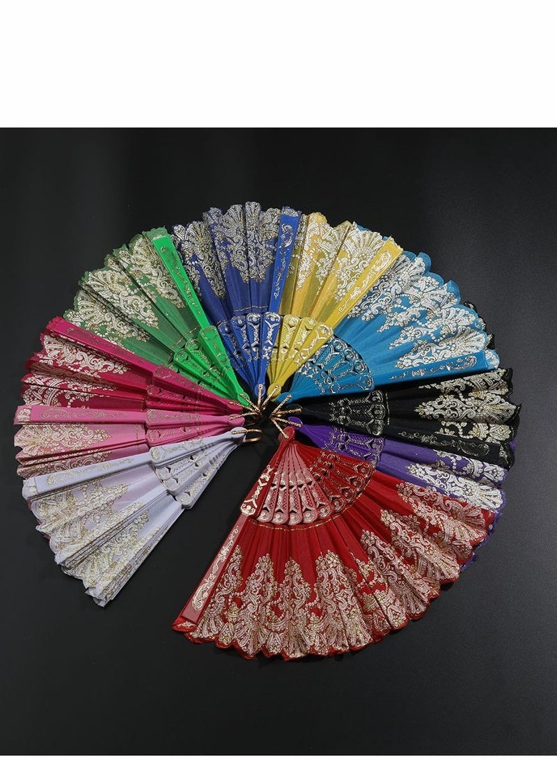 Excefore Vintage Folding Hand Fan  Gold Decoration Handheld Folding Fan Fabric Folding Fan for Wedding Dancing Party 6pcs  - Image 5