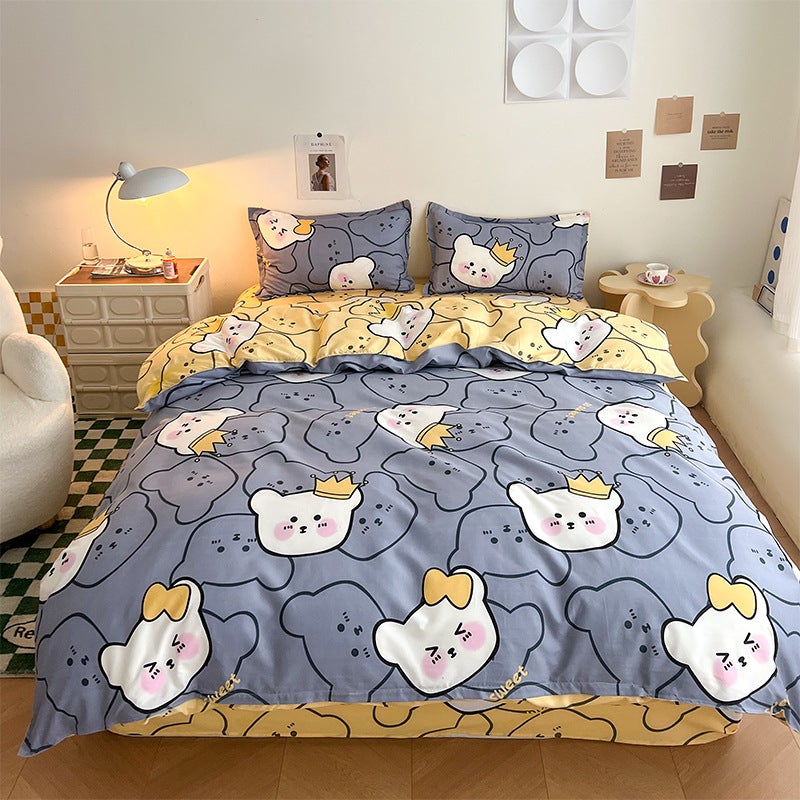 Four-Piece Bed Sheet Set, Washed Quilt Cover, Three-Piece Set For Student Dormitory, Brushed Single-Piece Quilt Cover, Cartoon Bedding - Image 1