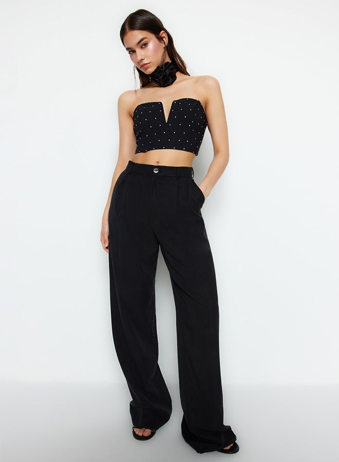 trendyol Black Crop Shiny Stone Bustier TPRSS23BS00130/Black  - Image 2
