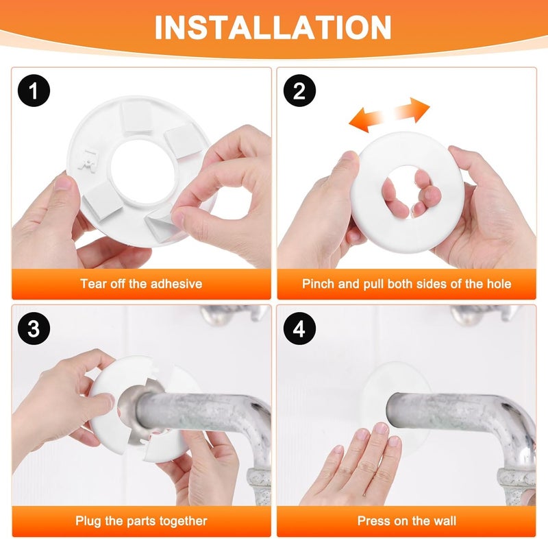M METERXITY 1-Pack Wall Split Flange, ABS Round Self-Adhesive Escutcheon Plate Cover Buckle for 25 mm/0.98 in Dia Pipe Accessories/Floor/Ceiling, Plumbing Cover Plates [White,6.5mm/0.26in H] - Image 4