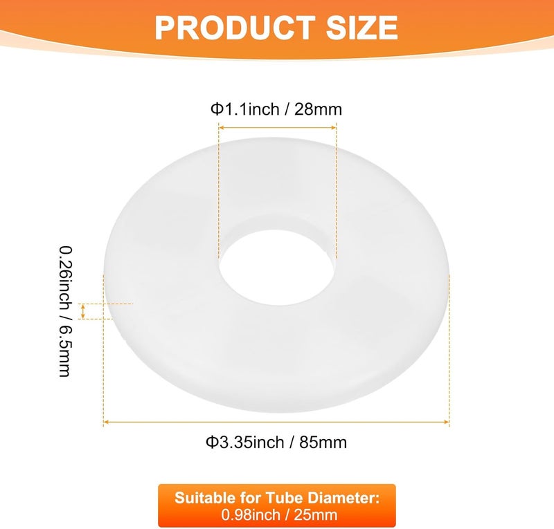M METERXITY 1-Pack Wall Split Flange, ABS Round Self-Adhesive Escutcheon Plate Cover Buckle for 25 mm/0.98 in Dia Pipe Accessories/Floor/Ceiling, Plumbing Cover Plates [White,6.5mm/0.26in H] - Image 3