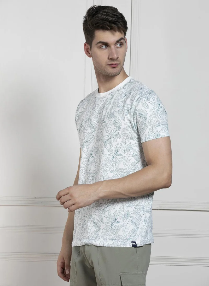 Dennis Lingo Blue Printed Regular Fit Round Neck T-shirt for Men - 100% Cotton, Half Sleeves, Casual