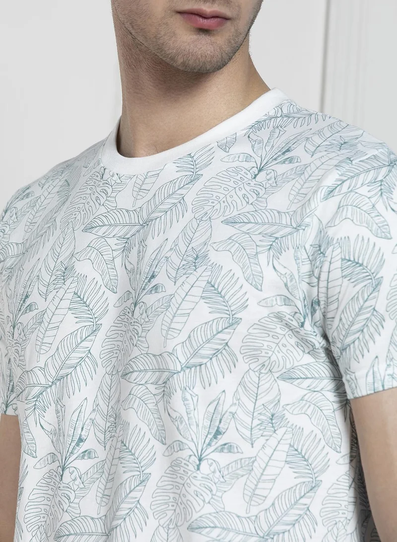 Dennis Lingo Blue Printed Regular Fit Round Neck T-shirt for Men - 100% Cotton, Half Sleeves, Casual