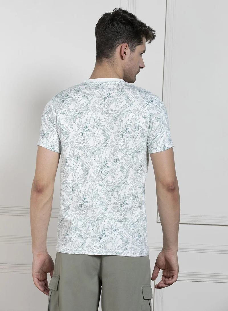 Dennis Lingo Blue Printed Regular Fit Round Neck T-shirt for Men - 100% Cotton, Half Sleeves, Casual
