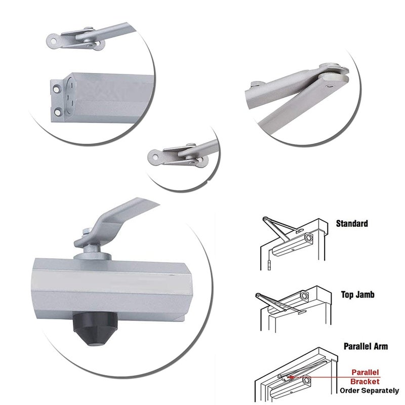 Bosney Aluminium Hydraulic Door Closer 202mmx365mmx402mm Silver201 Pack of 4 - Image 2