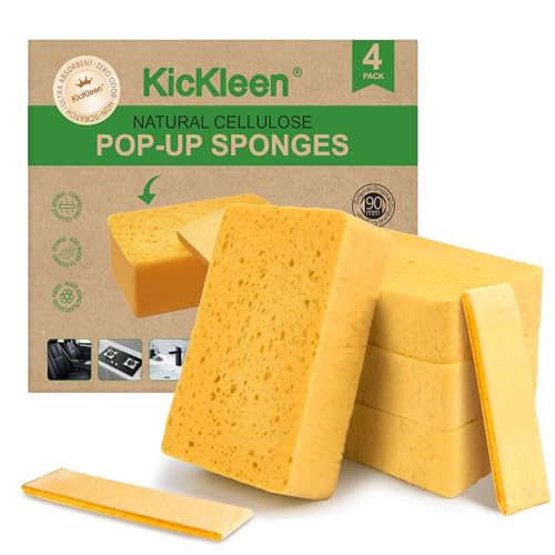 kickleen 4 Pack Compostable Thicker Pop-Up Sponges - Expanding, Non-Scratch, Plant-Based Dish Cellulose Sponges Car Wash Sponge - Image 1
