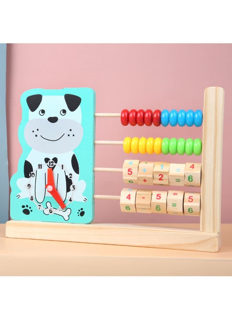 Children's Multifunctional Wooden Cartoon Animal Clock Computing Rack Early Childhood Education Educational Math Add And Subtract Computing Toys-Color:[clock Calculation Stand] Puppy Style