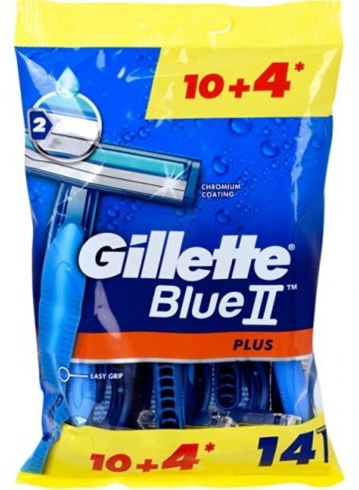 Gillette Blue Plus Disposable Razor Blade Set Of Blue Silver × 14