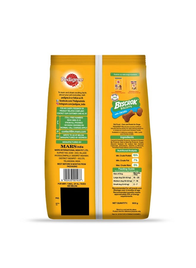 Pedigree - Biscrok Biscuits Dog Treats (Above 4 Months), Chicken Flavor, 900G Pack - Image 1