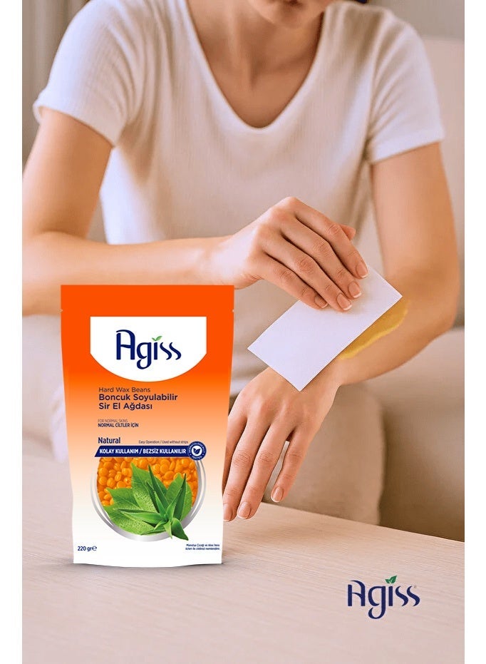 Agiss Natural Hard Wax Beans – 220g Peel-Off Bead Wax with Aloe Vera & Magnolia | Stripless Professional Hair Removal for Face, Body & Bikini | For Normal Skin - Image 3
