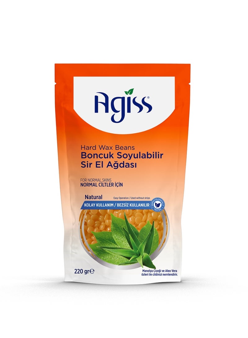 Agiss Natural Hard Wax Beans – 220g Peel-Off Bead Wax with Aloe Vera & Magnolia | Stripless Professional Hair Removal for Face, Body & Bikini | For Normal Skin - Image 1