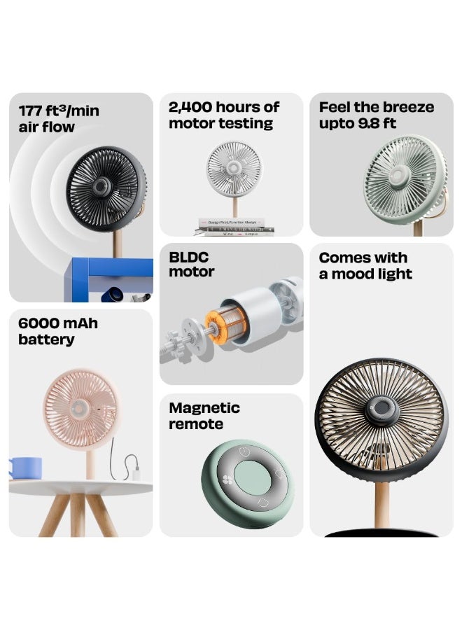 NUUK LIT v2 Cordless & Rechargeable 7 Inch Table Fan with Night Light & Remote Control | Auto Oscillation with 4 Wind Modes | BLDC Fan with Up To 17 Hour Run Time | Portable Table Fan for Home, Office - Image 3