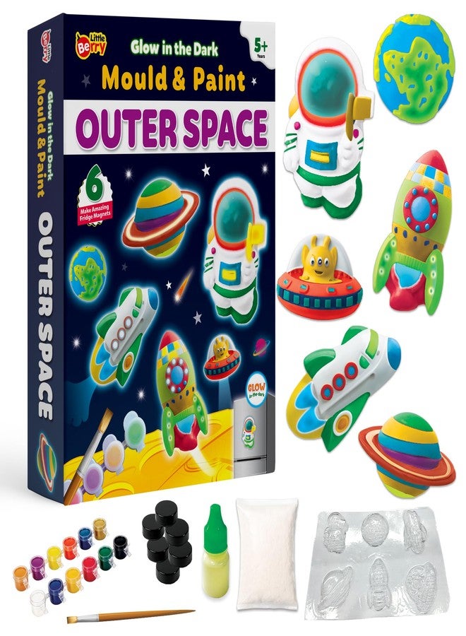 Little Berry DIY Mould Painting Kit | Outer Space DIY Craft Kits | Craft Set to Make 6 Glow in The Dark Magnets | Art & Craft Kit for Girls & Boys | DIY Kit for Kids Gift - Image 1