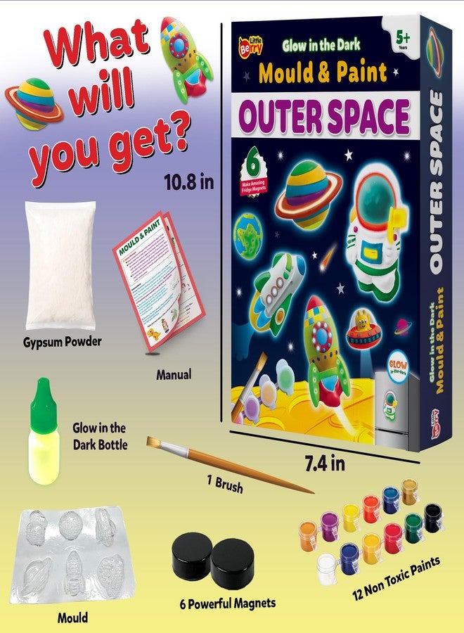 Little Berry DIY Mould Painting Kit | Outer Space DIY Craft Kits | Craft Set to Make 6 Glow in The Dark Magnets | Art & Craft Kit for Girls & Boys | DIY Kit for Kids Gift - Image 2