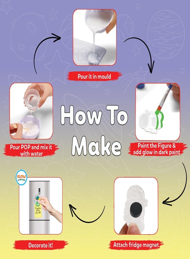 Little Berry DIY Mould Painting Kit | Outer Space DIY Craft Kits | Craft Set to Make 6 Glow in The Dark Magnets | Art & Craft Kit for Girls & Boys | DIY Kit for Kids Gift - Image 3
