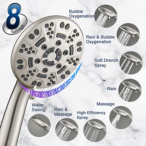 Cobbe High Pressure 8 Functions Shower Head with handheld - Powerful Detachable Shower Head Set for Low Water Pressure - Tool-less 1-Min Installation, Extra Long Stainless Steel Hose (Brushed Nickel) - Image 2