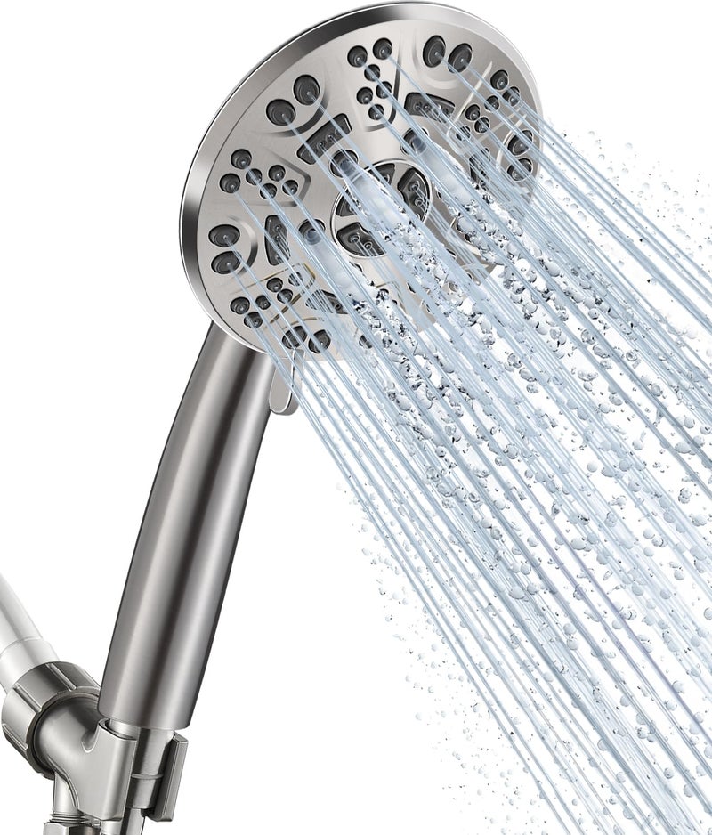 Cobbe High Pressure 8 Functions Shower Head with handheld - Powerful Detachable Shower Head Set for Low Water Pressure - Tool-less 1-Min Installation, Extra Long Stainless Steel Hose (Brushed Nickel) - Image 1