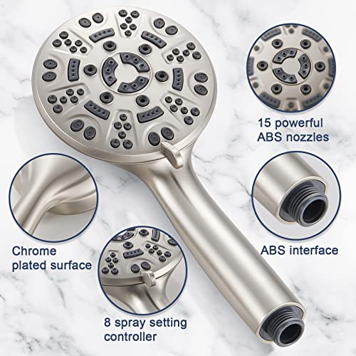 Cobbe High Pressure 8 Functions Shower Head with handheld - Powerful Detachable Shower Head Set for Low Water Pressure - Tool-less 1-Min Installation, Extra Long Stainless Steel Hose (Brushed Nickel) - Image 4