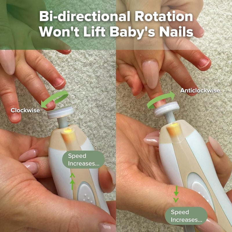 haakaa مجموعة العناية بأظافر الأطفال الكهربائية من هاكّا مع ضوء LED - مقص أظافر آمن للمواليد والرضع والبالغين مع 6 رؤوس بديلة وحافظة تخزين - Image 3
