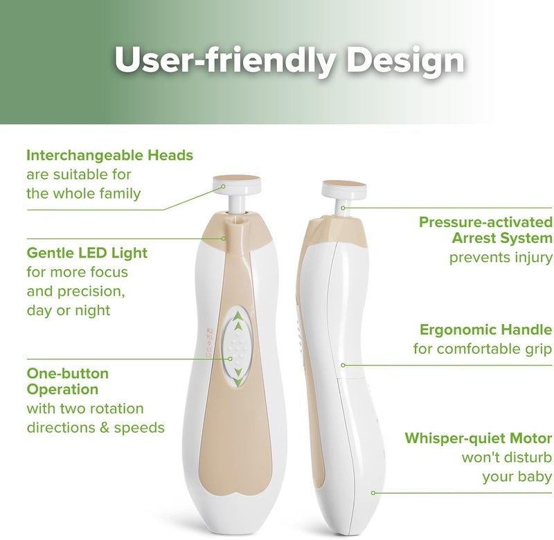 haakaa مجموعة العناية بأظافر الأطفال الكهربائية من هاكّا مع ضوء LED - مقص أظافر آمن للمواليد والرضع والبالغين مع 6 رؤوس بديلة وحافظة تخزين - Image 4