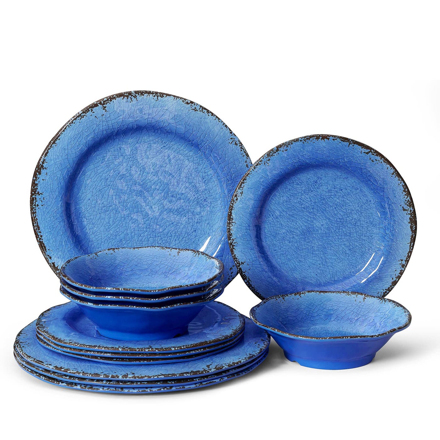 LEHAHA 12 Piece Melamine Dinnerware Set BPA Free Farmhouse Outdoor Dishes Set for 4 A Light Weight and Unbreakable Rustic Plate Bowl Set for Patio RV and Camping