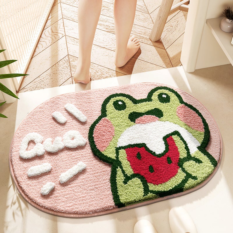 Dajiang Cartoon Animal Toilet Anti-Slip Mat Quick-Drying Foot Mat Household Bathroom Mat Strong Absorbent Flocking Carpet(Frog is cute, 50*80cm) - Image 2