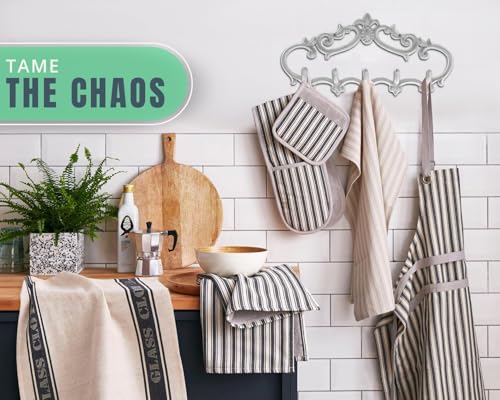 Comfify Cast Iron Wall Hanger – Rustic Design with 5 Hooks – Heavy Duty Metal Organizer for Keys, Towels, Robes, and Clothes – 12.6" x 5.9" – Rustic White - Image 5