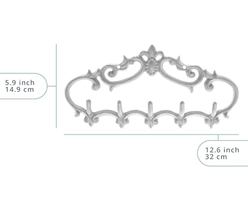 Comfify Cast Iron Wall Hanger – Rustic Design with 5 Hooks – Heavy Duty Metal Organizer for Keys, Towels, Robes, and Clothes – 12.6" x 5.9" – Rustic White - Image 3
