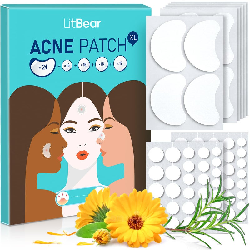 LitBear Acne Patches Large Hydrocolloid Pimple Patches for Breakouts Zit and Blemish Acne Patches for Face Chin Back and Body with Tea Tree Oil