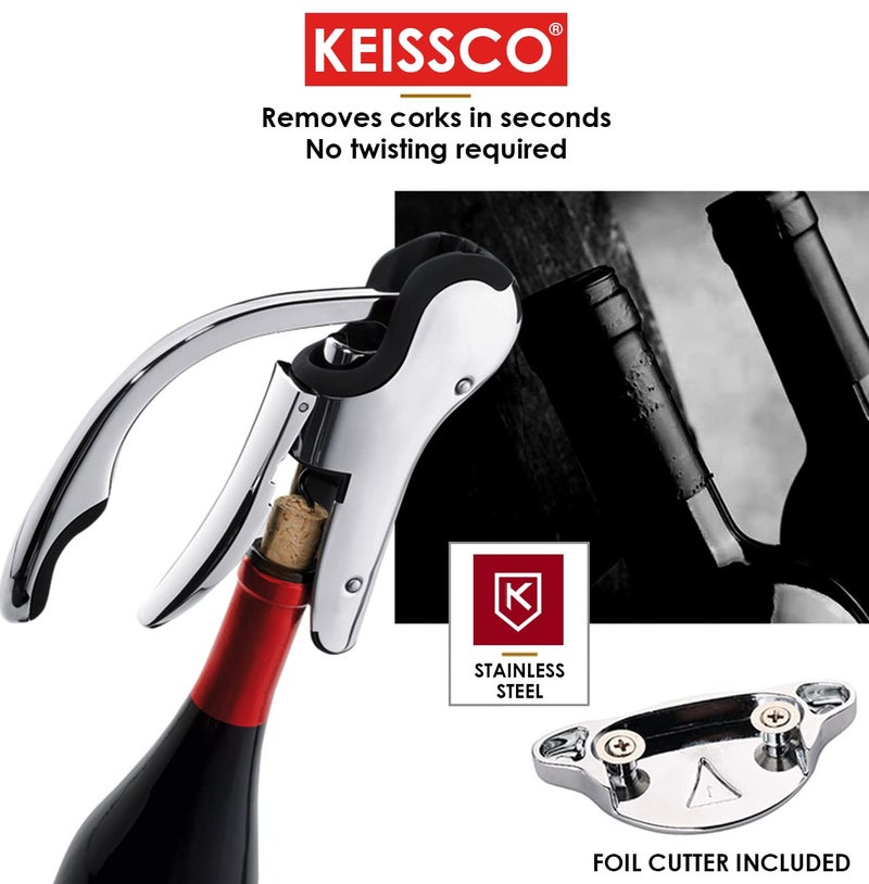 KEISSCO Stainless Steel Wine Opener Compact Vertical Corkscrew Wine Bottle Opener with Foil Cutter  - Image 5